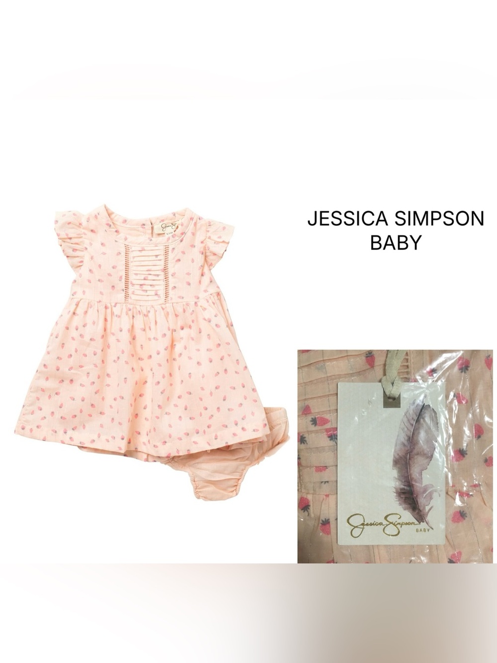 JESSICA SIMPSON BABY - 3/6M - NWT - 2PC STRAWBERRY DRESS AND BLOOMER